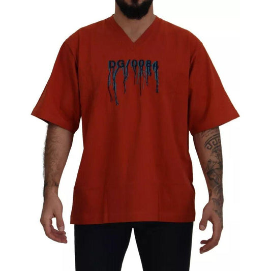 Dolce & Gabbana Red Logo Embroidery Crewneck Cotton T-shirt Dolce & Gabbana Saddle Brown