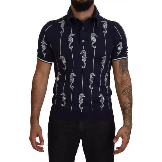 Dolce & Gabbana Dark Blue Sea Horse Collared Polo T-shirt Dolce & Gabbana Black