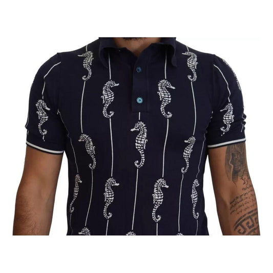 Dolce & Gabbana Dark Blue Sea Horse Collared Polo T-shirt Dolce & Gabbana Black