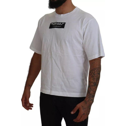 Dolce & Gabbana White Cotton DG Appliqué Men Casual T-shirt Dolce & Gabbana Dark Gray