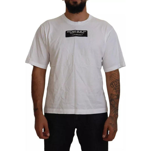 Dolce & Gabbana White Cotton DG Appliqué Men Casual T-shirt Dolce & Gabbana Dark Gray
