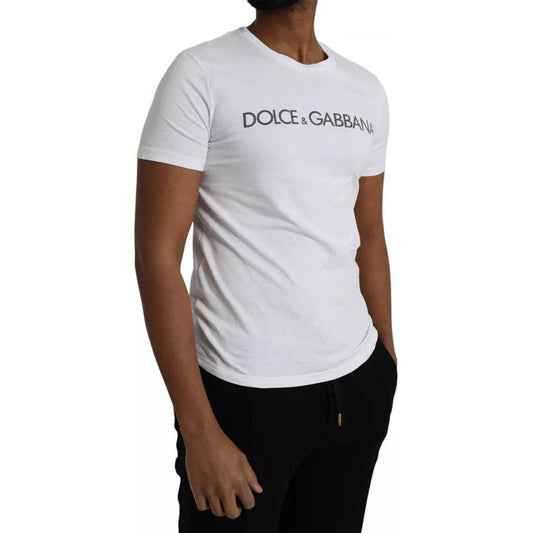 Dolce & Gabbana White Logo Cotton Crew Neck Short Sleeves T-shirt Dolce & Gabbana Light Gray