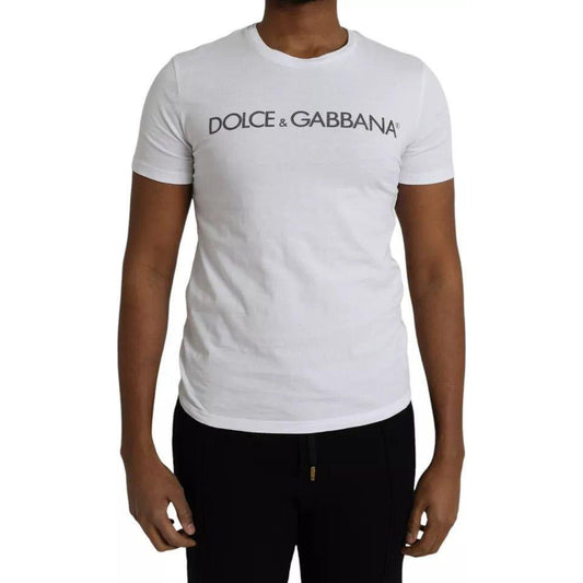 Dolce & Gabbana White Logo Cotton Crew Neck Short Sleeves T-shirt Dolce & Gabbana Light Gray