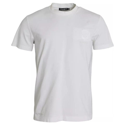 Dolce & Gabbana White Logo Embossed Cotton Crewneck T-shirt Dolce & Gabbana Light Gray