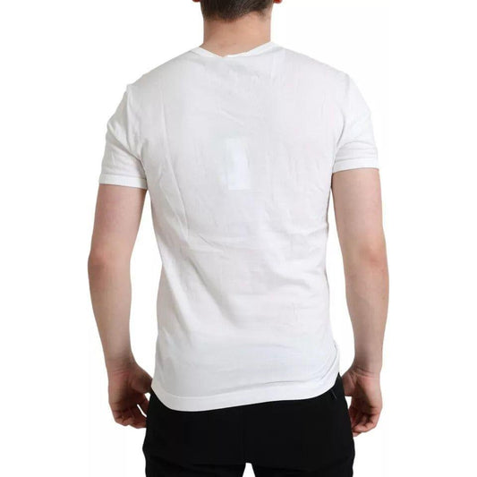 Dolce & Gabbana White Logo Embossed Crew Neck Short Sleeves T-shirt Dolce & Gabbana Light Gray