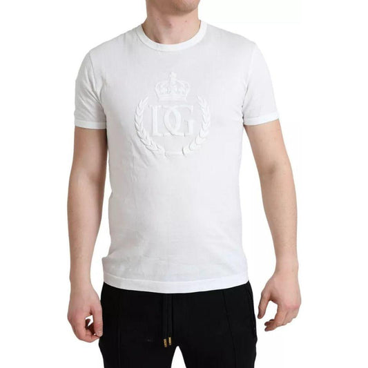Dolce & Gabbana White Logo Embossed Crew Neck Short Sleeves T-shirt Dolce & Gabbana Light Gray