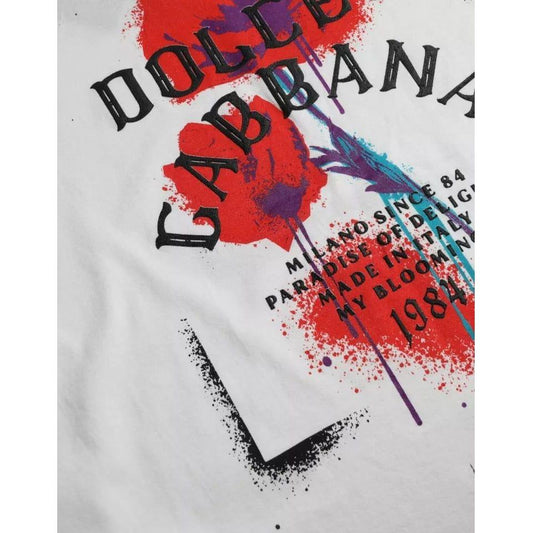 Dolce & Gabbana White Logo Floral Cotton Crew Neck T-shirt Dolce & Gabbana Light Gray