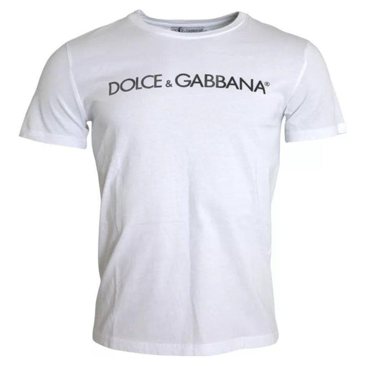 Dolce & Gabbana White Logo Print Cotton Crew Neck Mens Top T-shirt Dolce & Gabbana Light Gray