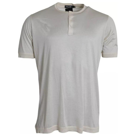 Dolce & Gabbana White Short Button Closure Silk Top T-shirt Dolce & Gabbana Dark Gray