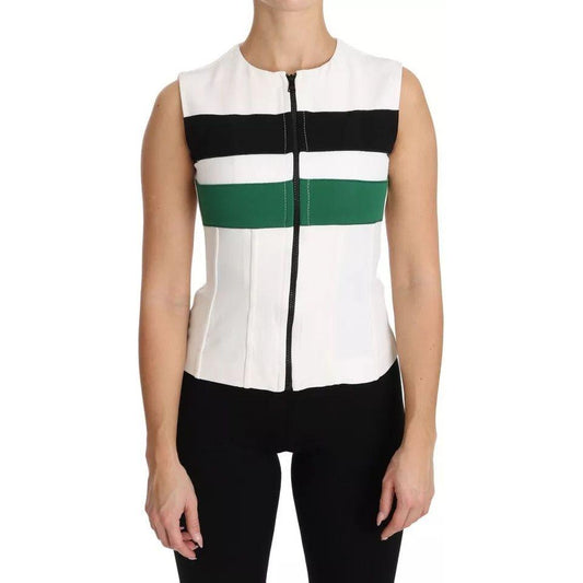 Dolce & Gabbana White Striped Cotton Sleeveless Top T-shirt Dolce & Gabbana Black