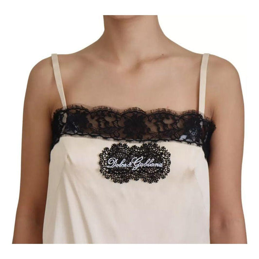 Dolce & Gabbana Beige Lace Spaghetti Logo Embroidery Top Dolce & Gabbana Rosy Brown