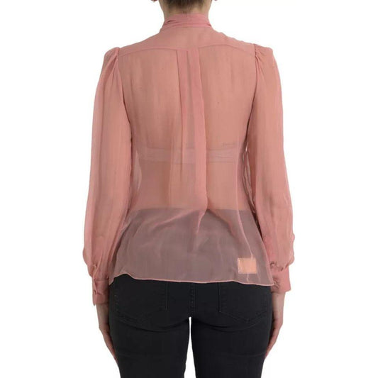 Dolce & Gabbana Pink Long Sleeves Ascot Collar Top Blouse Dolce & Gabbana Rosy Brown