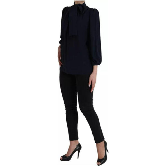 Dolce & Gabbana Blue Long Sleeves Ascot Collar Blouse Top Dolce & Gabbana Black