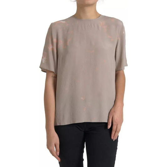 Dolce & Gabbana Brown Round Neck Short Sleeve Blouse Top Dolce & Gabbana Rosy Brown