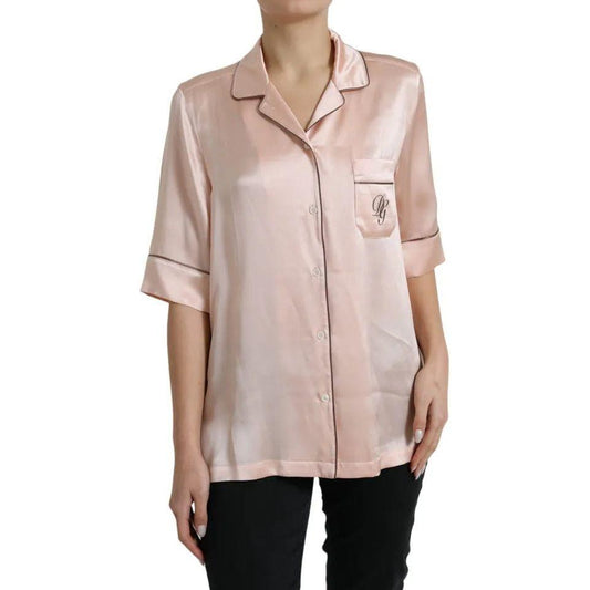 Dolce & Gabbana Pink Silk Long Sleeves Logo Pajama Blouse Top Dolce & Gabbana Gray