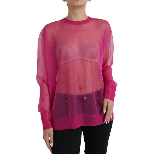 Dolce & Gabbana Pink Transparent Crewneck Long Sleeves Top Dolce & Gabbana Maroon