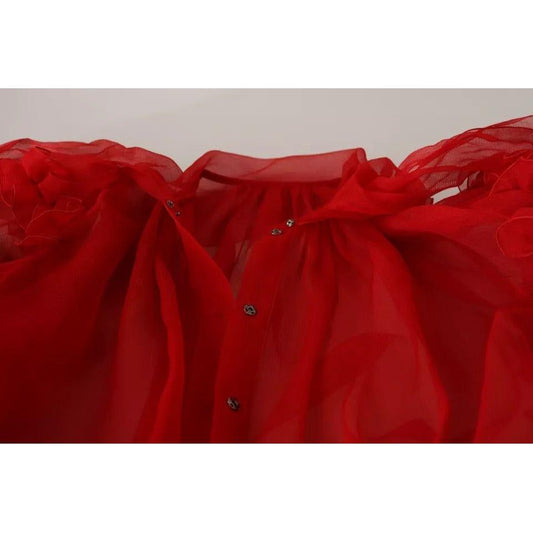 Dolce & Gabbana Red Silk Ascot Collar Ruffles Blouse Top Dolce & Gabbana Dark Red