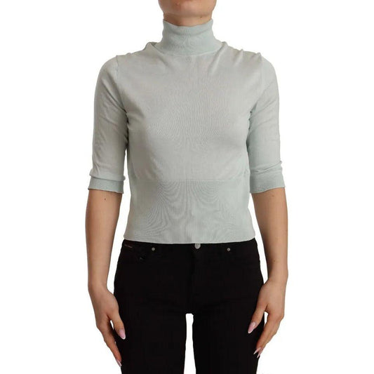 Dolce & Gabbana Mint Green 3/4 Sleeves Turtle Neck Silk Top Dolce & Gabbana Dark Gray