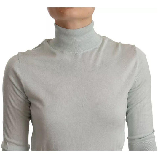 Dolce & Gabbana Mint Green 3/4 Sleeves Turtle Neck Silk Top Dolce & Gabbana Dark Gray
