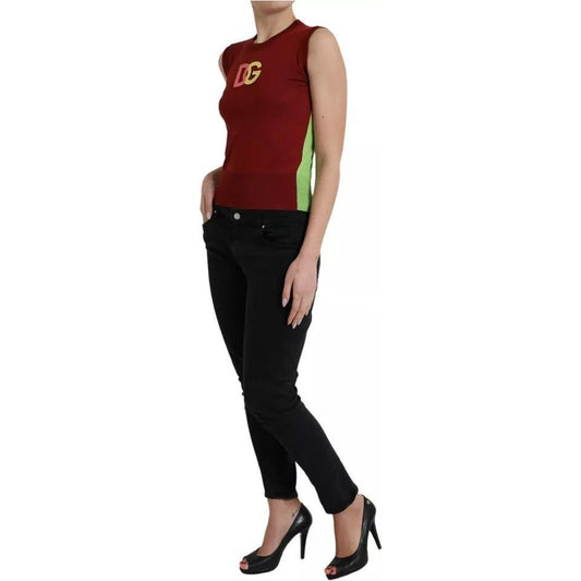 Dolce & Gabbana Red Green Silk DG Logo Sleeveless Tank Top Dolce & Gabbana Tan