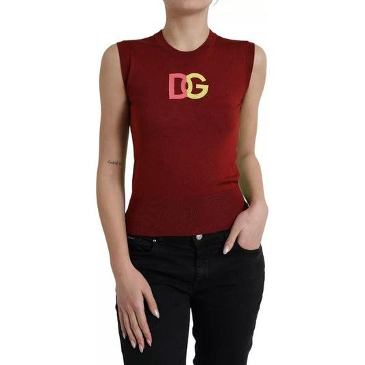 Dolce & Gabbana Red Green Silk DG Logo Sleeveless Tank Top Dolce & Gabbana Black
