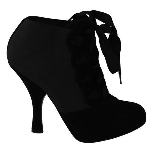 Dolce & Gabbana Black Suede Stretch Ankle Boots Booties Shoes Dolce & Gabbana Black