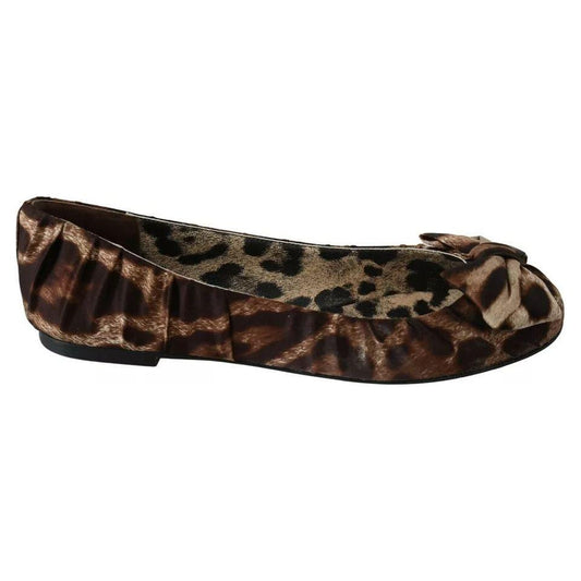 Dolce & Gabbana Brown Leopard Silk Ballerina Flats Shoes Dolce & Gabbana Black
