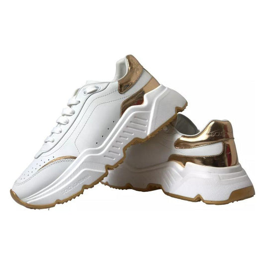 Dolce & Gabbana White Gold Leather Men Sneakers DAYMASTER Shoes Dolce & Gabbana Light Gray