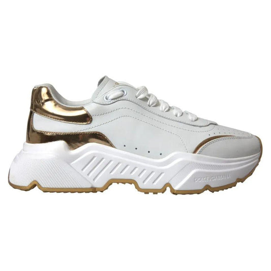 Dolce & Gabbana White Gold Leather Men Sneakers DAYMASTER Shoes Dolce & Gabbana Light Gray