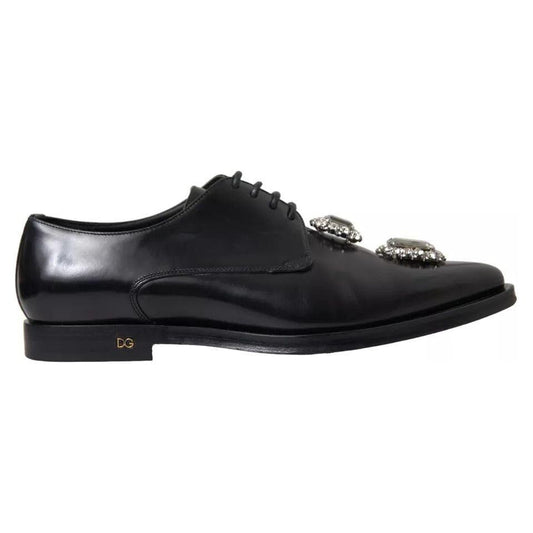 Dolce & Gabbana Black Leather Crystal Lace Up Formal Shoes Dolce & Gabbana Dark Slate Gray