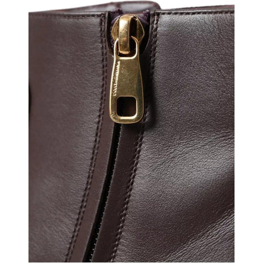 Dolce & Gabbana Brown Leather AMORE Flats Ankle Boots Shoes Dolce & Gabbana Dark Slate Gray