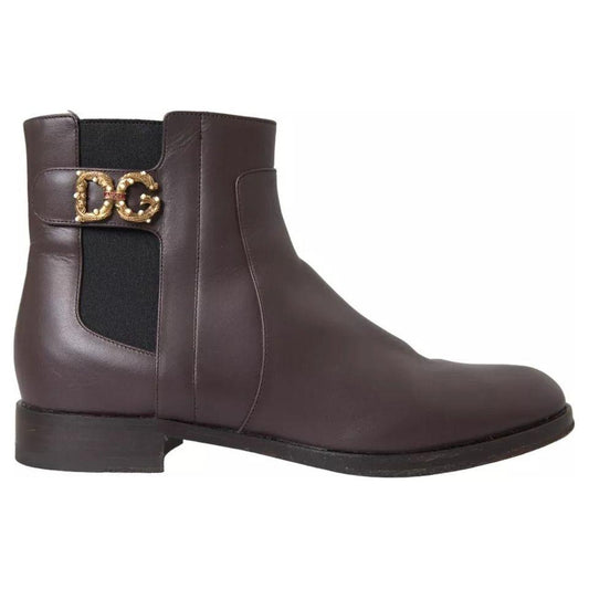 Dolce & Gabbana Brown Leather AMORE Flats Ankle Boots Shoes Dolce & Gabbana Dark Slate Gray