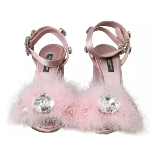Dolce & Gabbana Pink Turkey Feather Crystal Sandals Shoes Dolce & Gabbana Thistle