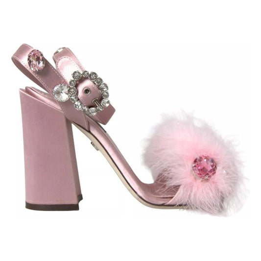 Dolce & Gabbana Pink Turkey Feather Crystal Sandals Shoes Dolce & Gabbana Gray
