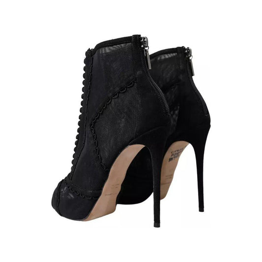 Dolce & Gabbana Black Tulle Stiletto Heels Short Boots Shoes Dolce & Gabbana Black