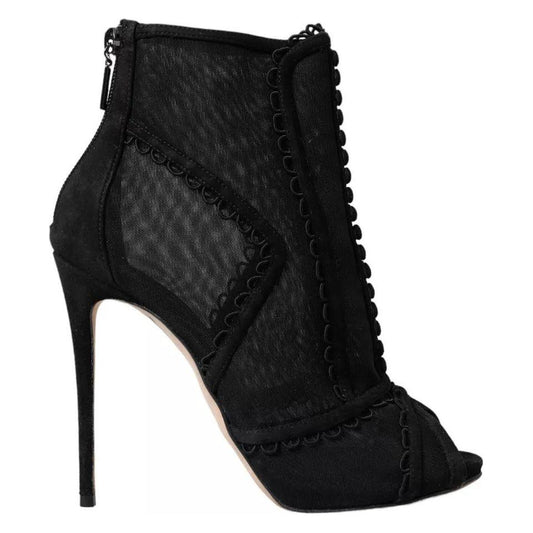 Dolce & Gabbana Black Tulle Stiletto Heels Short Boots Shoes Dolce & Gabbana Black