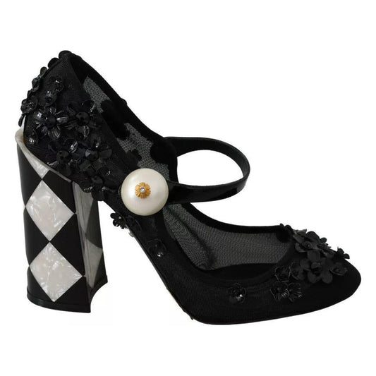 Dolce & Gabbana Black Floral Embellish Heels Mary Janes Pumps Shoes Dolce & Gabbana Black