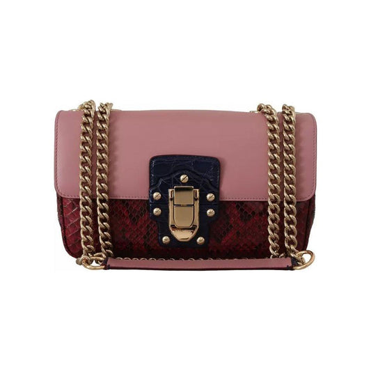 Dolce & Gabbana Pink Red Exotic Skins Gold Chain Purse LUCIA Leather Bag Dolce & Gabbana Rosy Brown