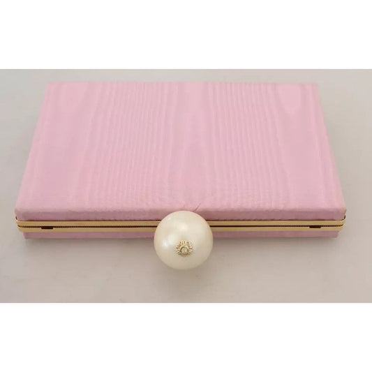 Dolce & Gabbana Pink Silk Gold Frame Clutch Evening Party Purse Bag