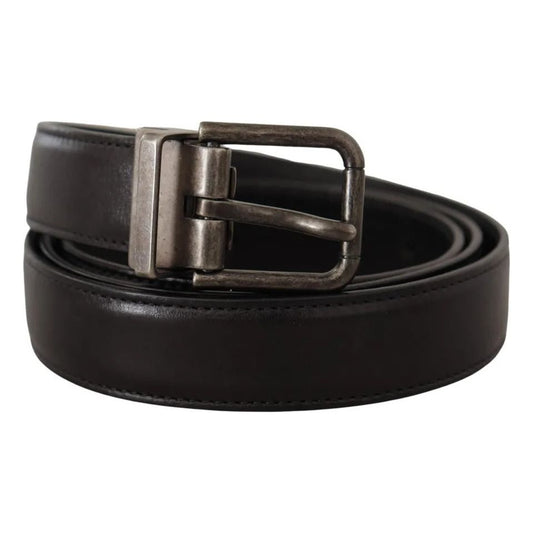 Dolce & Gabbana Black Calf Leather Vintage Logo Metal Buckle Belt