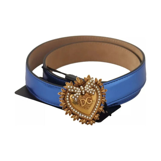 Dolce & Gabbana Blue Leather DEVOTION Heart DG Logo Metal Buckle Belt