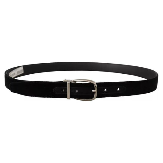 Dolce & Gabbana Black Velvet Silver Tone Metal Logo Buckle Belt