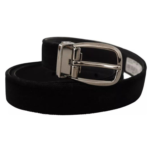 Dolce & Gabbana Black Velvet Silver Tone Metal Logo Buckle Belt