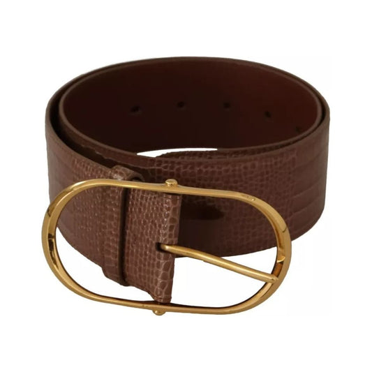 Dolce & Gabbana Brown Wide Waist Leather Gold Oval Metal Buckle Belt