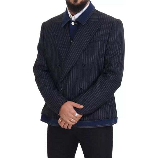 Dolce & Gabbana Blue Striped Double Breasted Denim Blazer Dolce & Gabbana Dark Slate Gray