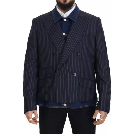 Dolce & Gabbana Blue Striped Double Breasted Denim Blazer Dolce & Gabbana Dark Slate Gray