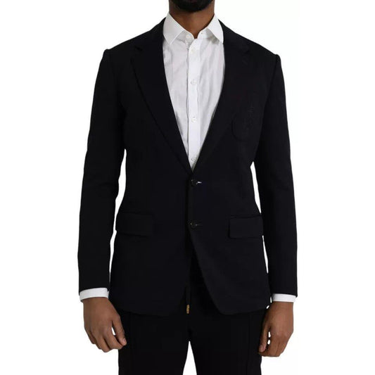 Dolce & Gabbana Blue Wool Notch Single Breasted Coat Blazer Dolce & Gabbana Black