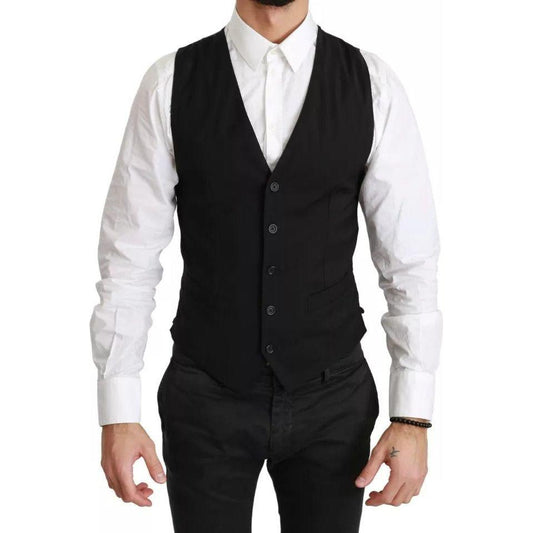 Dolce & Gabbana Black Solid STAFF Slim Fit Waistcoat Vest Dolce & Gabbana Light Gray