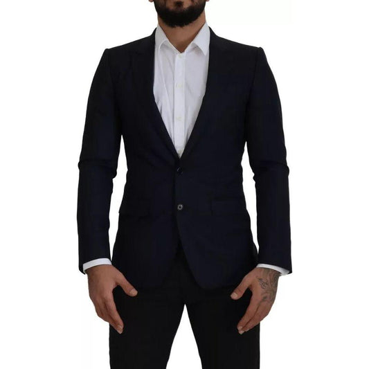 Dolce & Gabbana Blue Wool Single Breasted Coat Men Blazer Dolce & Gabbana Black