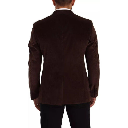 Dolce & Gabbana Brown Corduroy Slim Fit Coat DG Logo Blazer Dolce & Gabbana Black